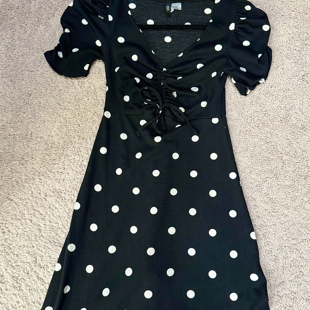 H&M Black and White Ruched Mini Sundress